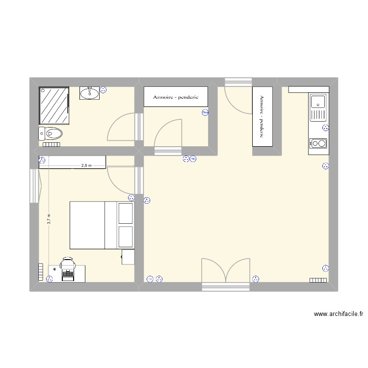 etage. Plan de 4 pièces et 45 m2