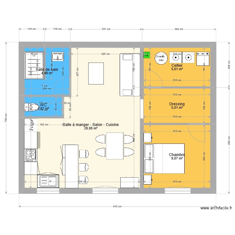 Studio 3 Philippe. Plan de 6 pièces et 54 m2