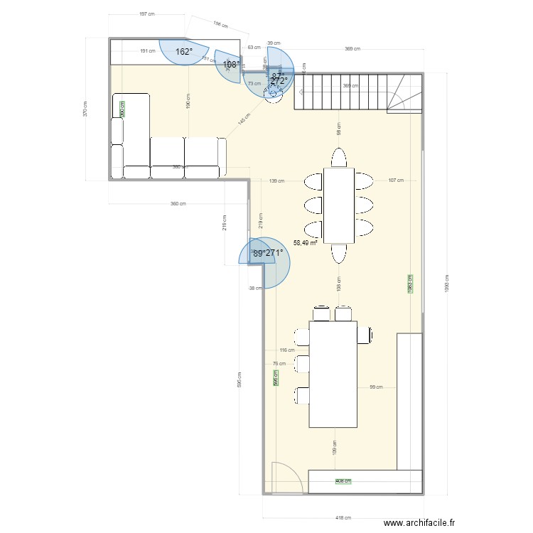 RDC VIRY. Plan de 1 pièce et 58 m2