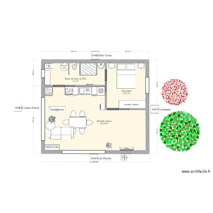 plan 3. Plan de 3 pièces et 48 m2