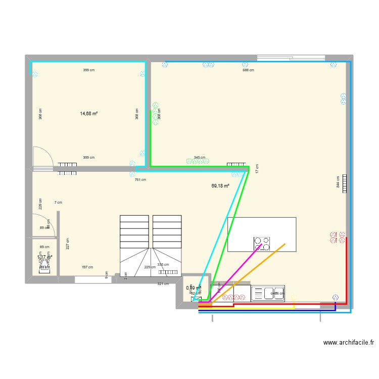 électricité rdc. Plan de 4 pièces et 86 m2