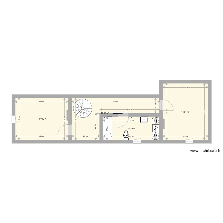Plan étage . Plan de 4 pièces et 47 m2
