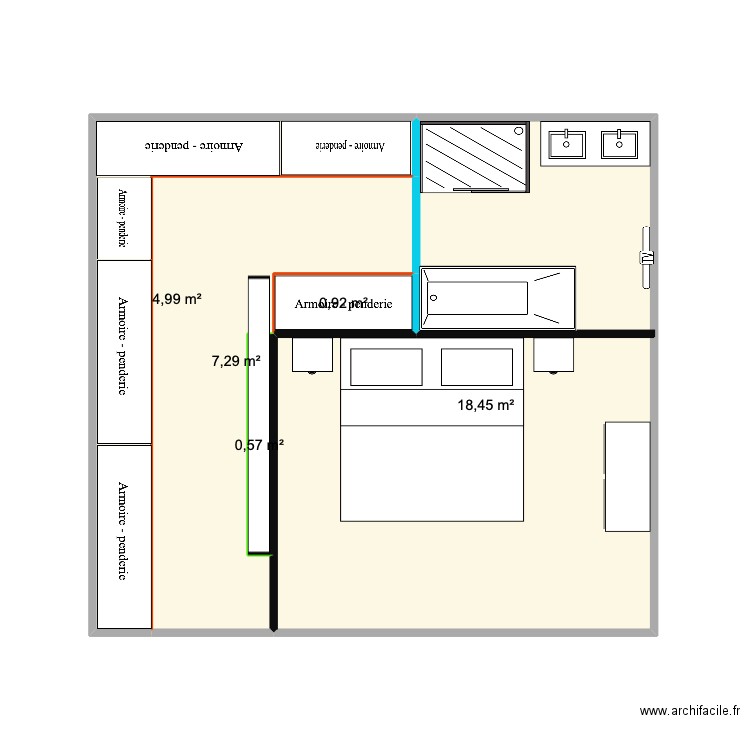 Suite Parentale. Plan de 5 pièces et 32 m2