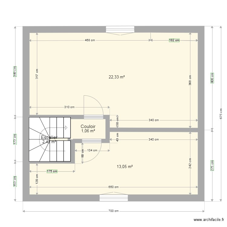 Maison 1 etage actuel. Plan de 4 pièces et 39 m2