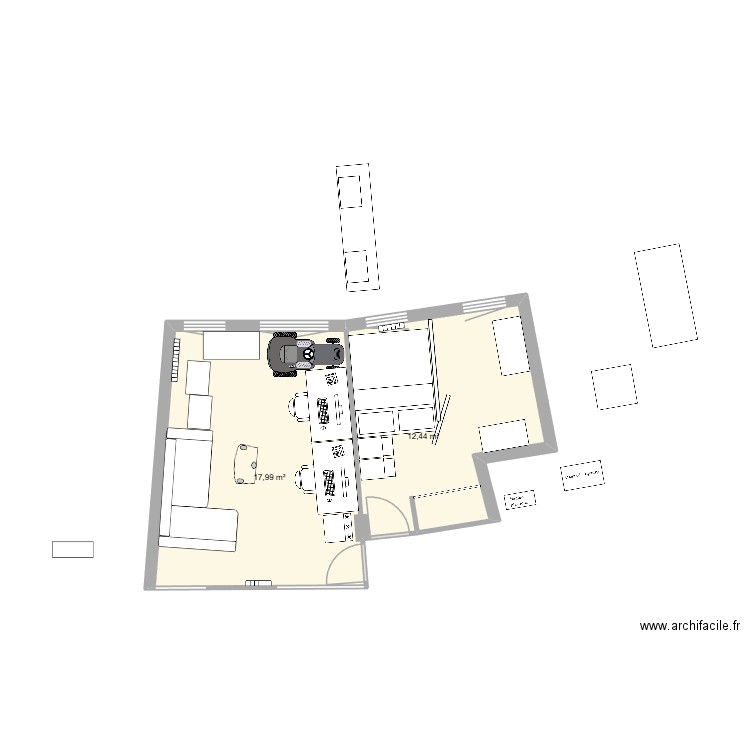 salon. Plan de 2 pièces et 30 m2