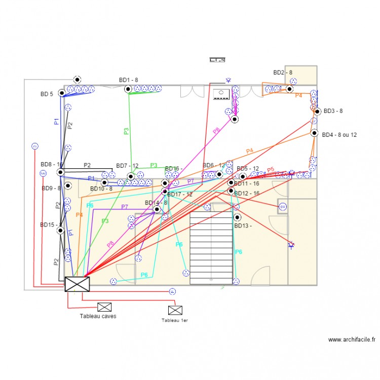 Plan RdC circuits prises. Plan de 0 pièce et 0 m2