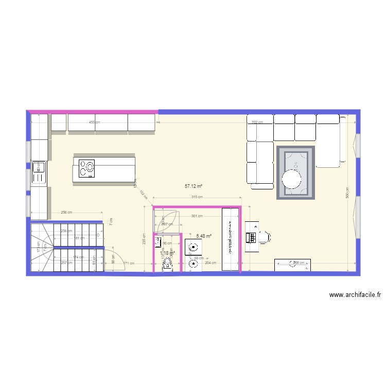 KAUFMANN. Plan de 3 pièces et 64 m2