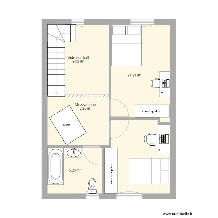 Projet maison 1 Etage . Plan de 4 pièces et 42 m2