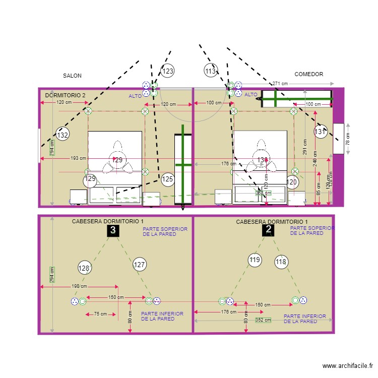 meubles. Plan de 4 pièces et 43 m2