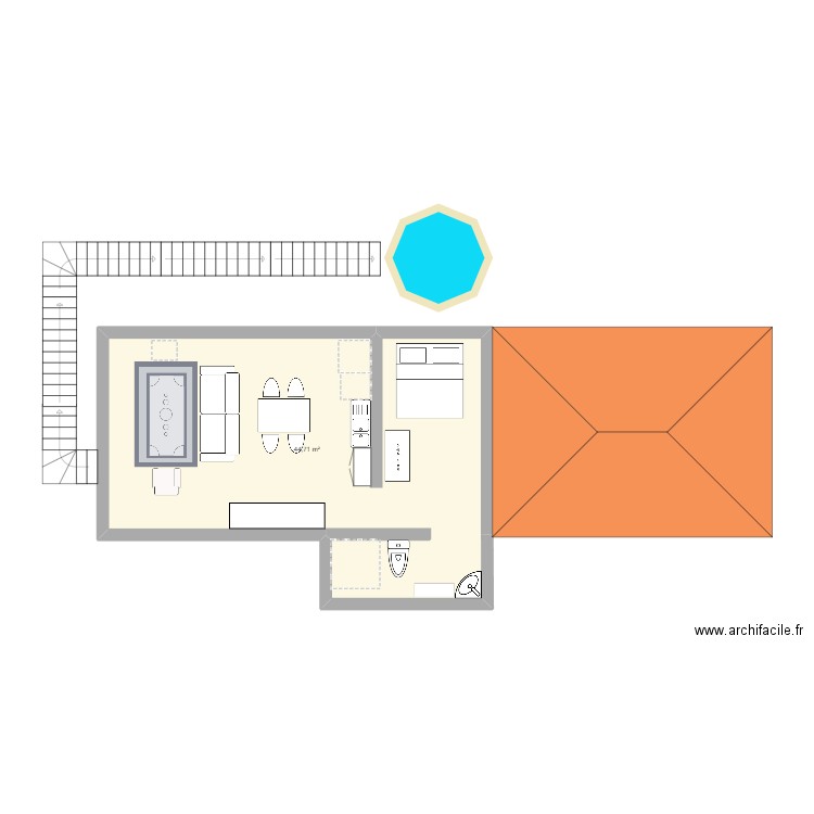 Cabaña N°1. Plan de 1 pièce et 45 m2