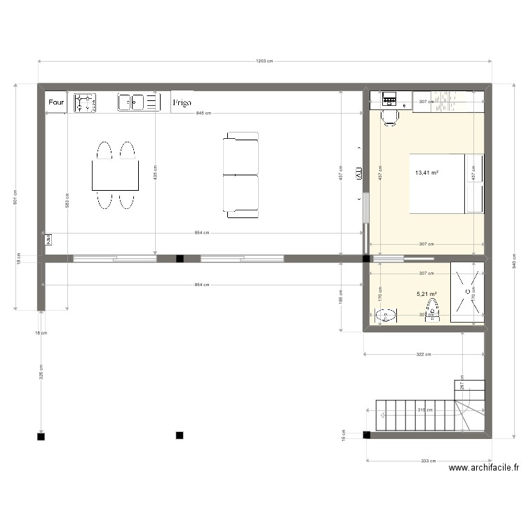 rez de jardin MO HFS. Plan de 2 pièces et 19 m2