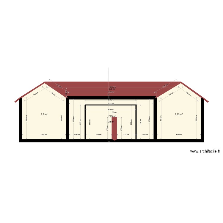 toit deux pans. Plan de 5 pièces et 41 m2