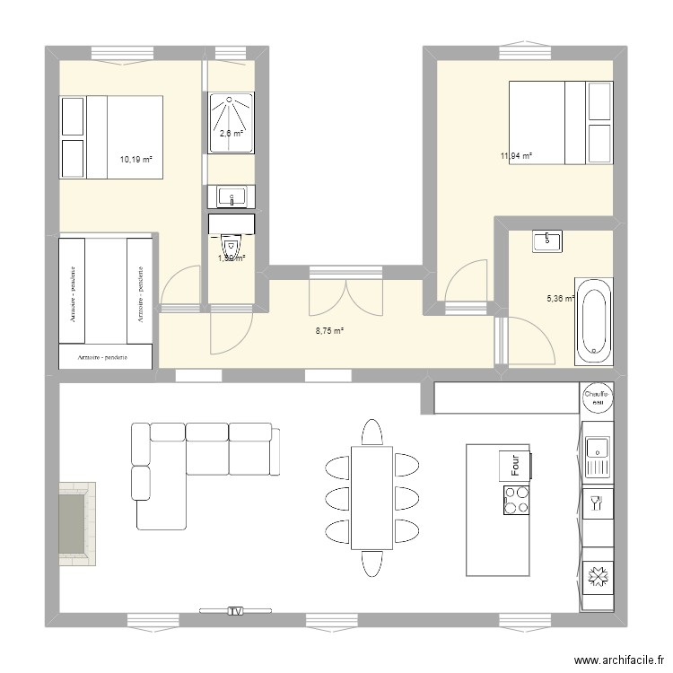 appartement. Plan de 6 pièces et 40 m2