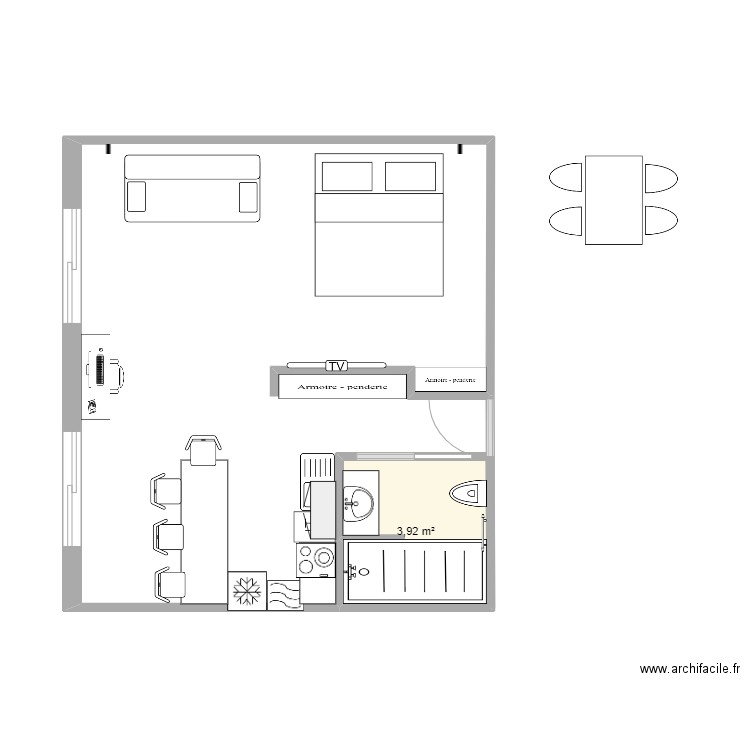 appart hôtel . Plan de 1 pièce et 4 m2