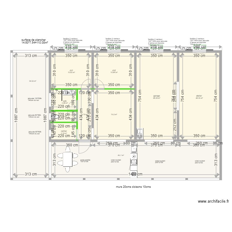  sous sol total  maison gwada version brut v4. Plan de 11 pièces et 184 m2