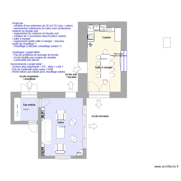 Plan Clarets projet menuiseries 2. Plan de 3 pièces et 46 m2