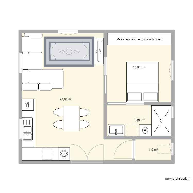 bungalow2. Plan de 4 pièces et 45 m2