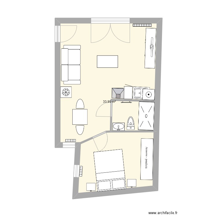 appartement C2 propo3. Plan de 1 pièce et 34 m2