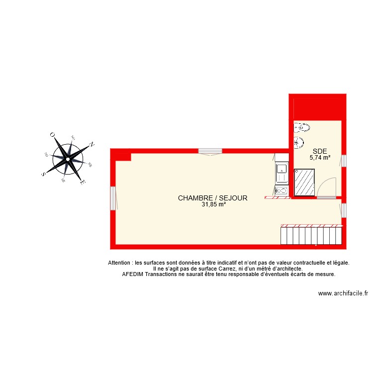 BI 8381 DEPENDANCE  ETAGE. Plan de 6 pièces et 41 m2