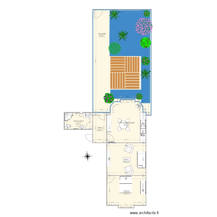 Saint Paul appartement rdc 59 m2 et cour privée 68 m2. Plan de 0 pièce et 0 m2