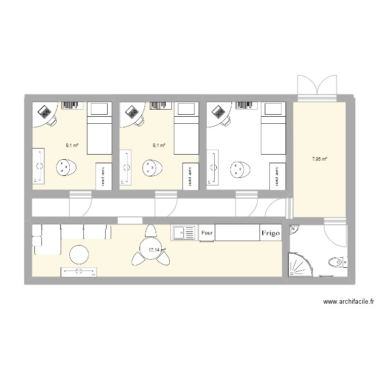 maison gemima. Plan de 4 pièces et 43 m2