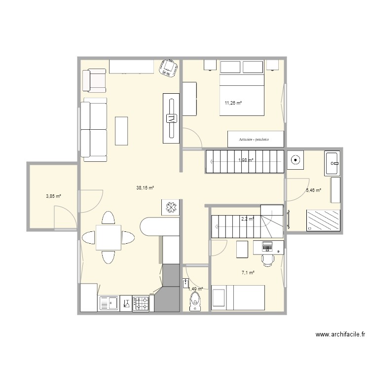 projet maison Cleder. Plan de 8 pièces et 71 m2