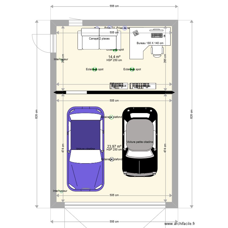 Garage accolé à Pavillon ville de Linas 2023 . Plan de 2 pièces et 38 m2