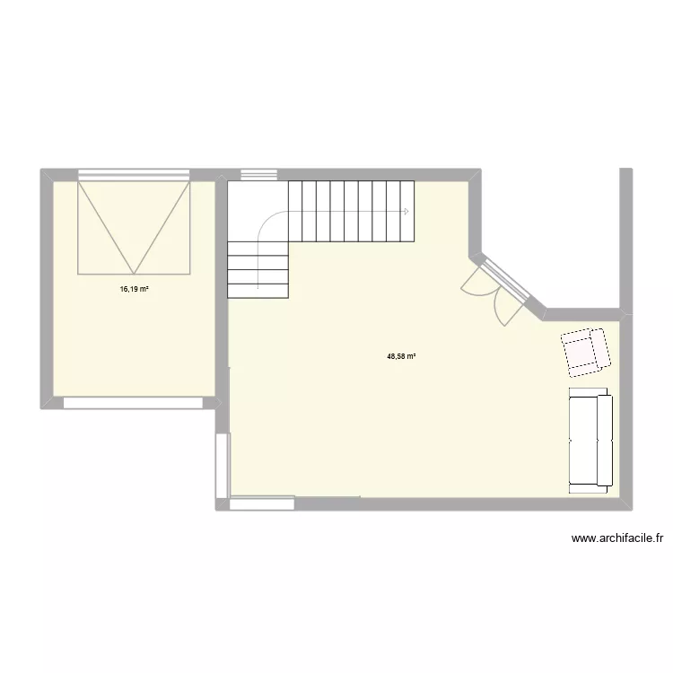 Projet1. Plan de 2 pièces et 65 m²