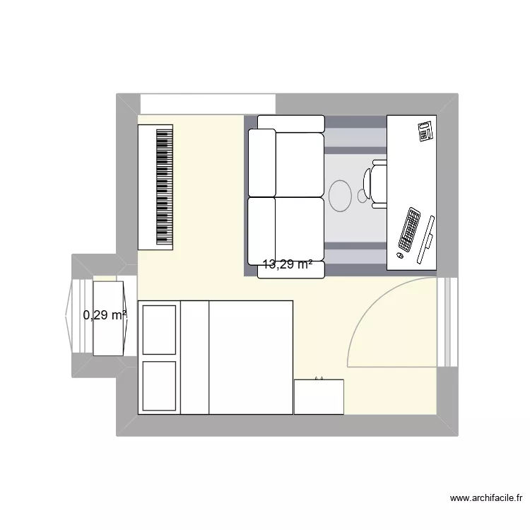 Appart V2. Plan de 2  et 14 m²