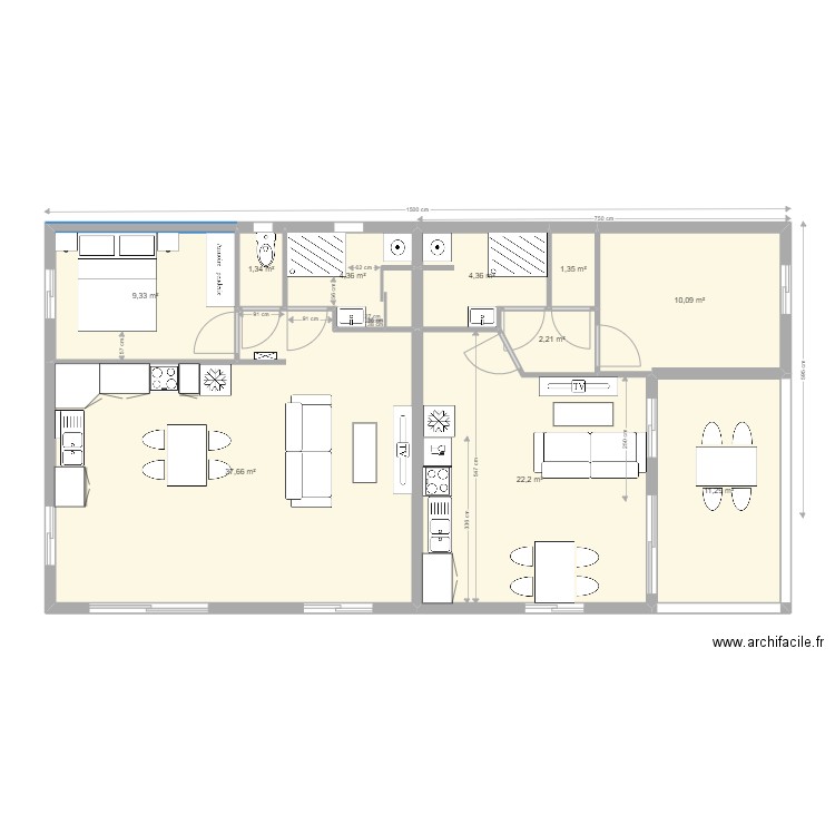 Variante avec terrasse. Plan de 10 pièces et 104 m2