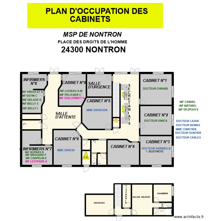 CABINET MEDICAL OCCUPATION. Plan de 28 pièces et 615 m2