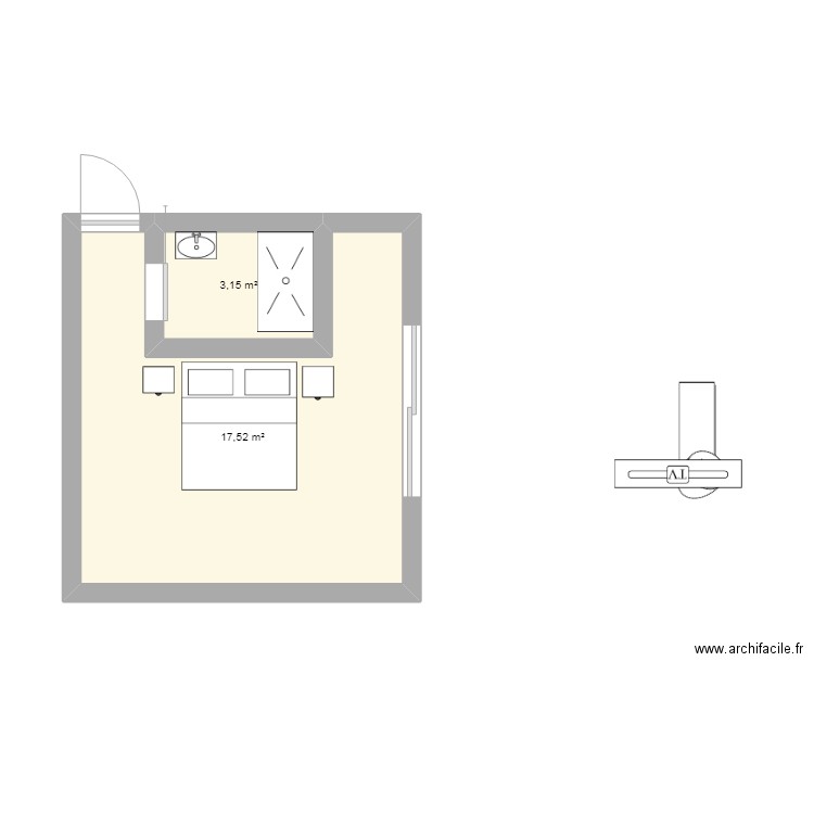 chambre 2. Plan de 2 pièces et 21 m2