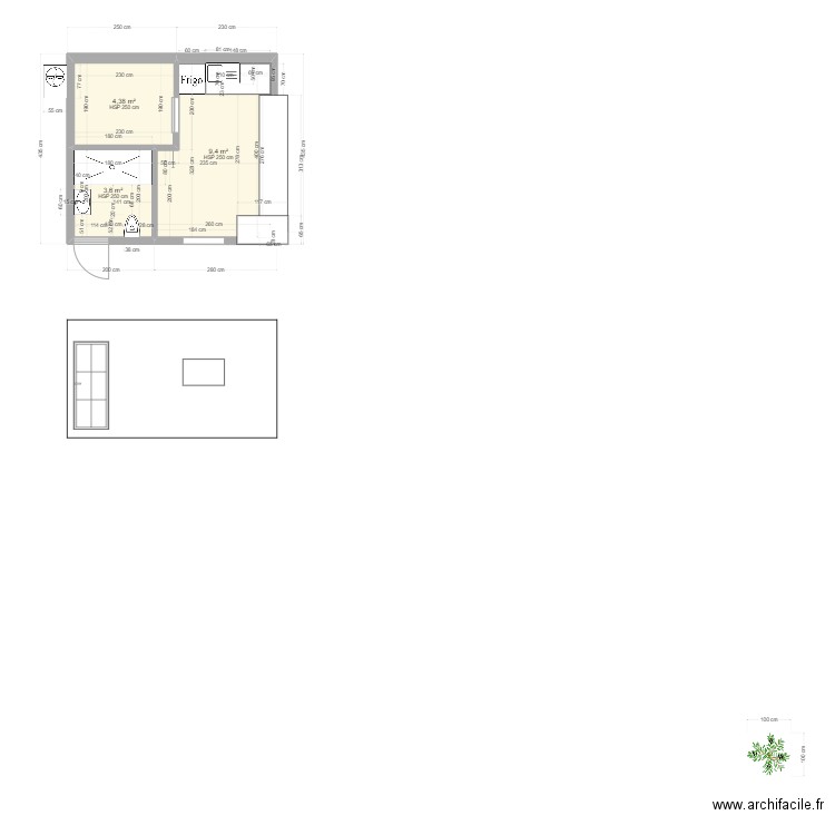 Projet POOL HOUSE . Plan de 3 pièces et 17 m2
