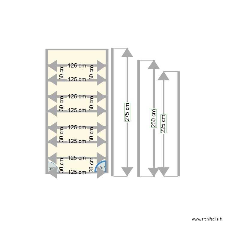 Simulation étagères. Plan de 8 pièces et 3 m2