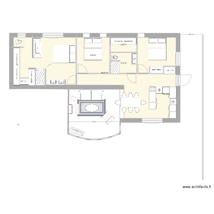 Appartement Nono 3. Plan de 4 pièces et 73 m2