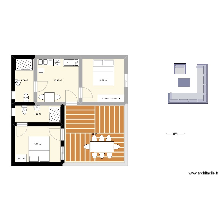 mbolo amadou simple. Plan de 6 pièces et 60 m2