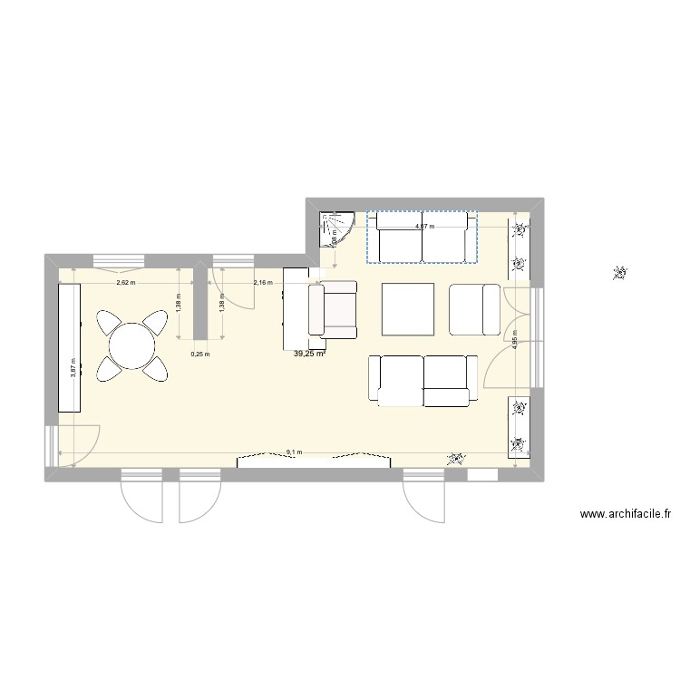 SALON bis. Plan de 1 pièce et 39 m2