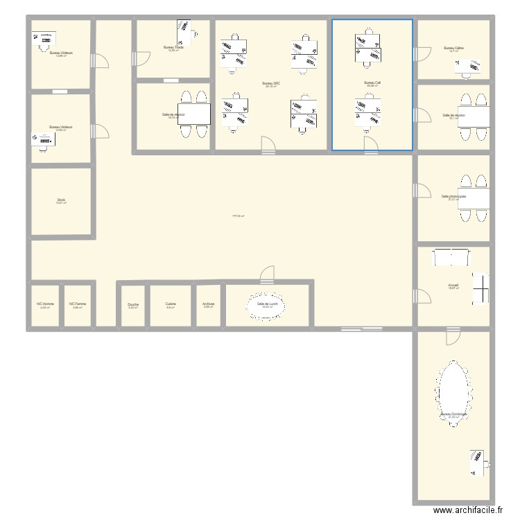 Plan nouveau bureau . Plan de 19 pièces et 481 m2