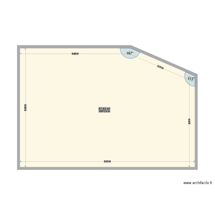 plan dalle. Plan de 1 pièce et 58 m2