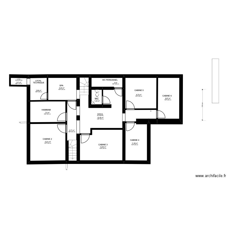 BASE. Plan de 13 pièces et 101 m2