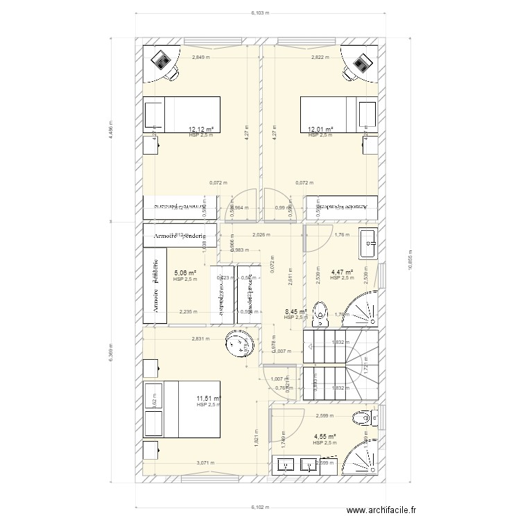 f4 étage ducos. Plan de 10 pièces et 116 m2