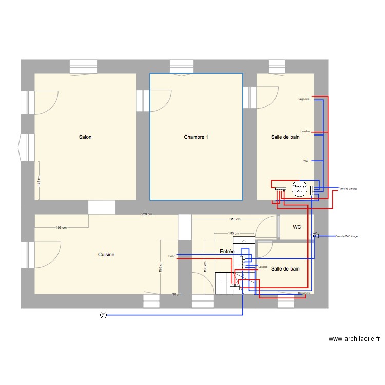 Plan RDC plomberie. Plan de 0 pièce et 0 m2