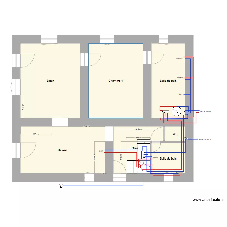 Plan RDC plomberie. Plan de Plan RDC plomberie. Plan de