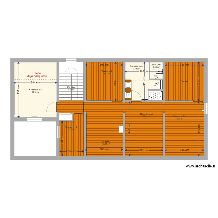 Chic à Chic Etage  Plan pour mise en place parquet stratifié. Plan de 0 pièce et 0 m2