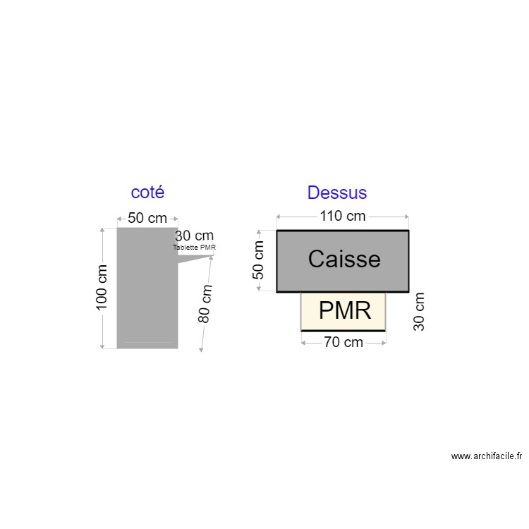 Caisse  Mama Market. Plan de 3 pièces et 1 m2