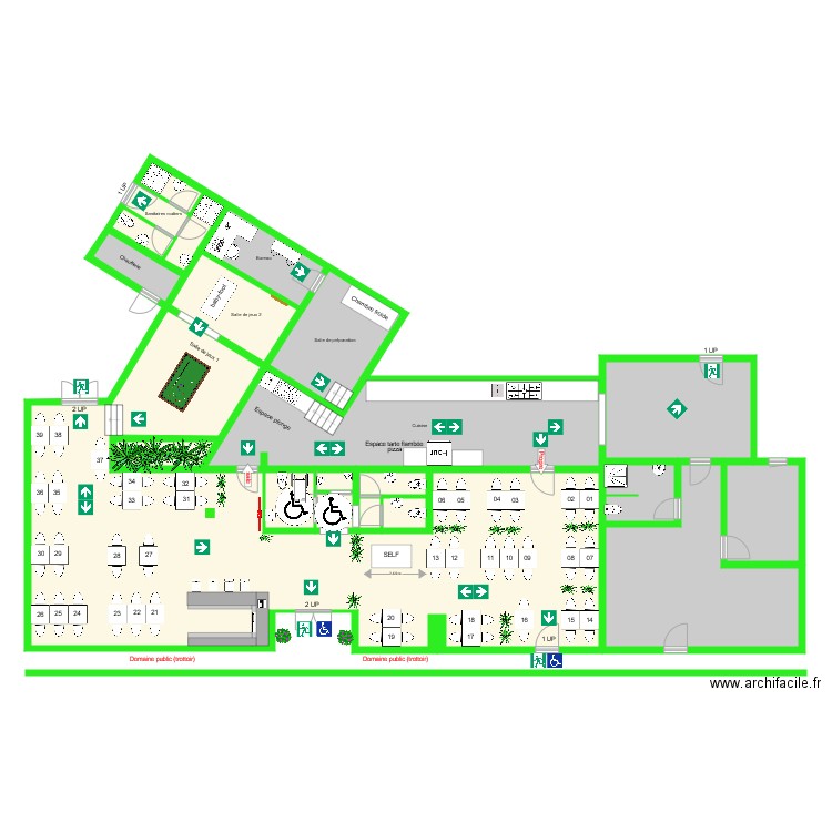 Plan restaurant sécurité. Plan de 0 pièce et 0 m2