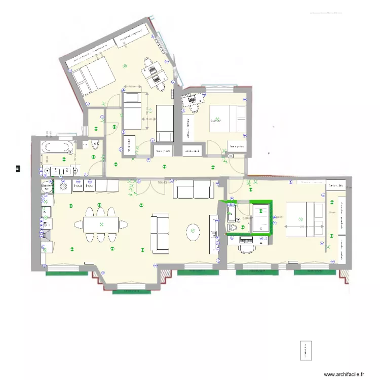 a base cot&eacute;e Jaures projet amandine final grande  chambre wc SDB. Plan de 