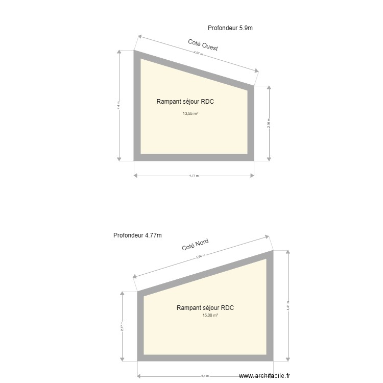 Rampant brunel RDC . Plan de 2 pièces et 29 m2