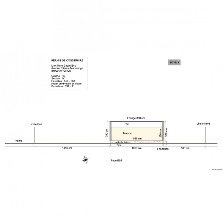 PLAN DE COUPE TERRAIN ET CONSTRUCTION. Plan de 0 pièce et 0 m2