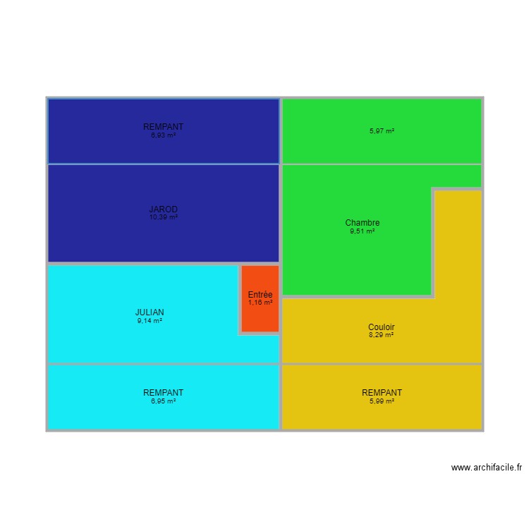 CHAMBRE 1. Plan de 9 pièces et 64 m2